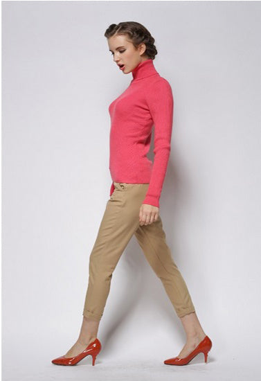 Women’s Slim Fit Soft High Neck Watermelon Red Sweater