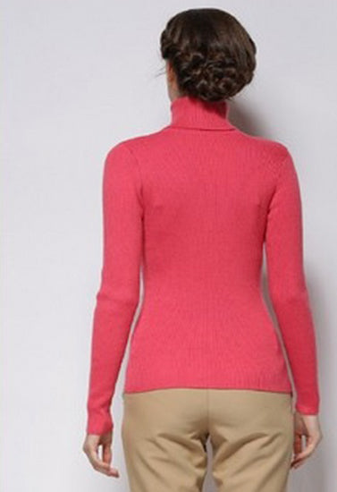Women’s Slim Fit Soft High Neck Watermelon Red Sweater