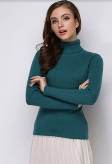 Women’s Super Soft Woollen Peocack Blue High Neck Sweater