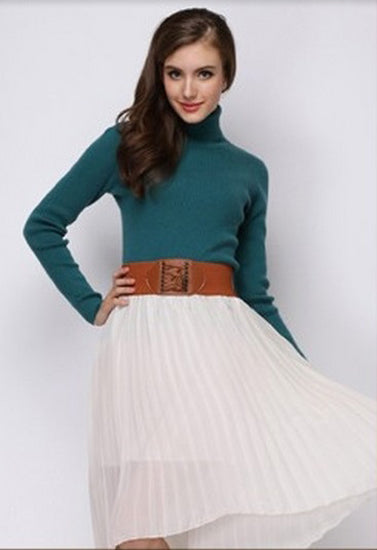 Women’s Super Soft Woollen Peocack Blue High Neck Sweater