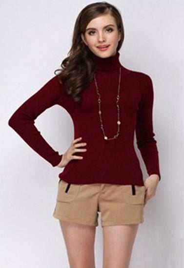 Women’s Winter High-Necked Cashmere Rust Red Sweater
