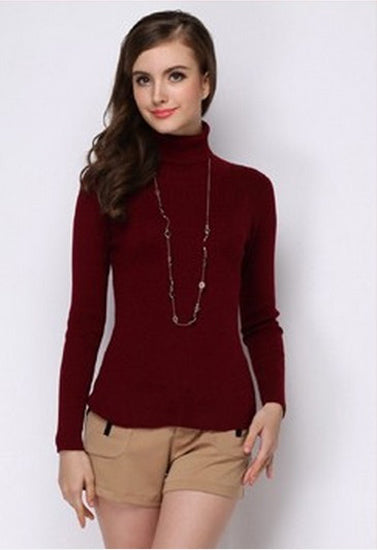 Women’s Winter High-Necked Cashmere Rust Red Sweater