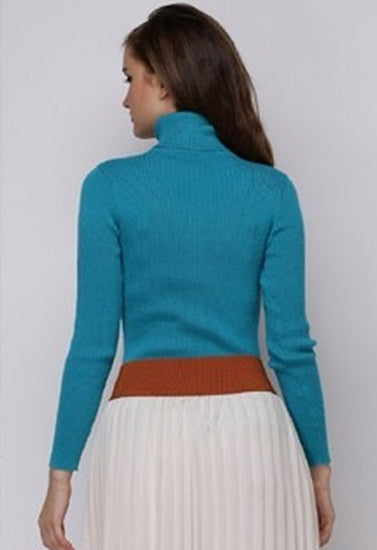 Women’s Winter Turquoise Blue TurtleNecked Cashmere Sweater