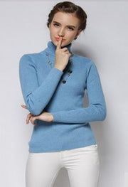 Women's Cool Stripes Lake Blue High Neck Sweater