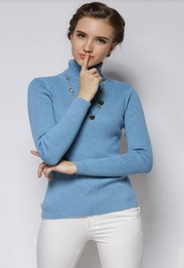 Women's Cool Stripes Lake Blue High Neck Sweater