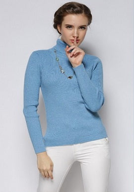 Women's Cool Stripes Lake Blue High Neck Sweater