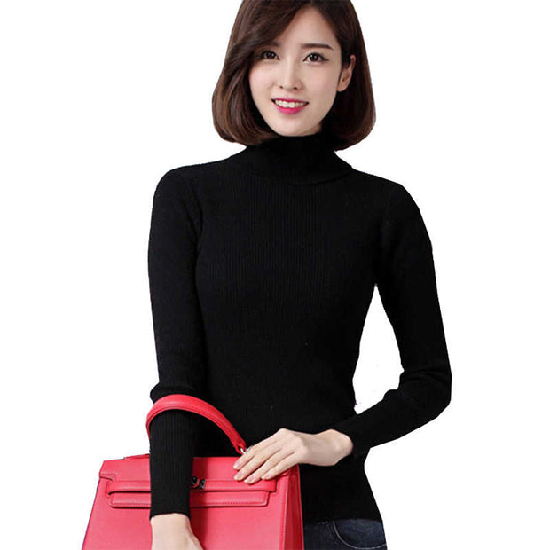 Women's Hot Black Turtle Neck Sweater