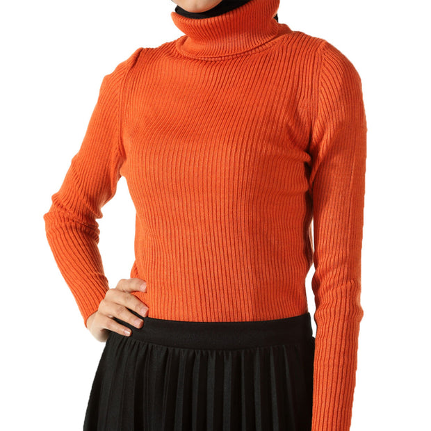 Women's Orange Knit Sweater Bottoming Shirt