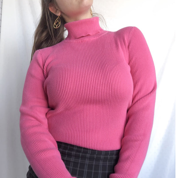 Women's Relaxed Wool Turtle Neck Sweater With Rib Trim