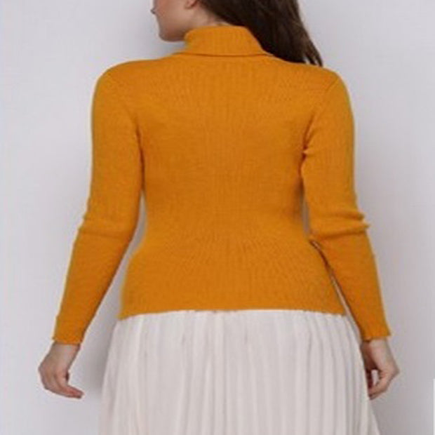 Women's Ribbed Turmeric Turtle Neck Sweater
