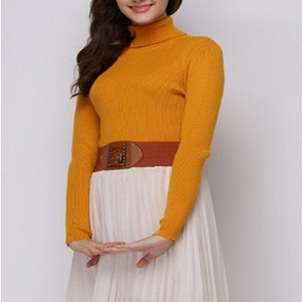Women's Ribbed Turmeric Turtle Neck Sweater