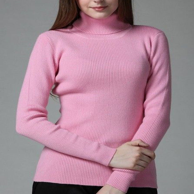 Women's Smooth Cashmere Pink Turtle Neck Sweater